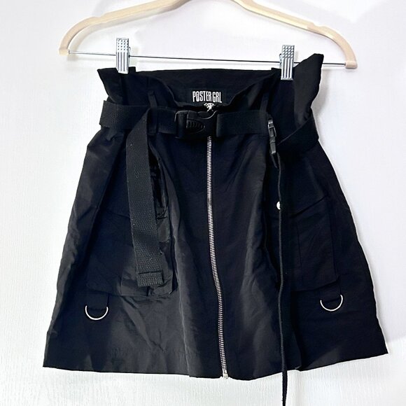 Poster Girl Black 'Take the Title' Mini High Waist Cargo Skirt - Dolls Kill - Picture 1 of 4